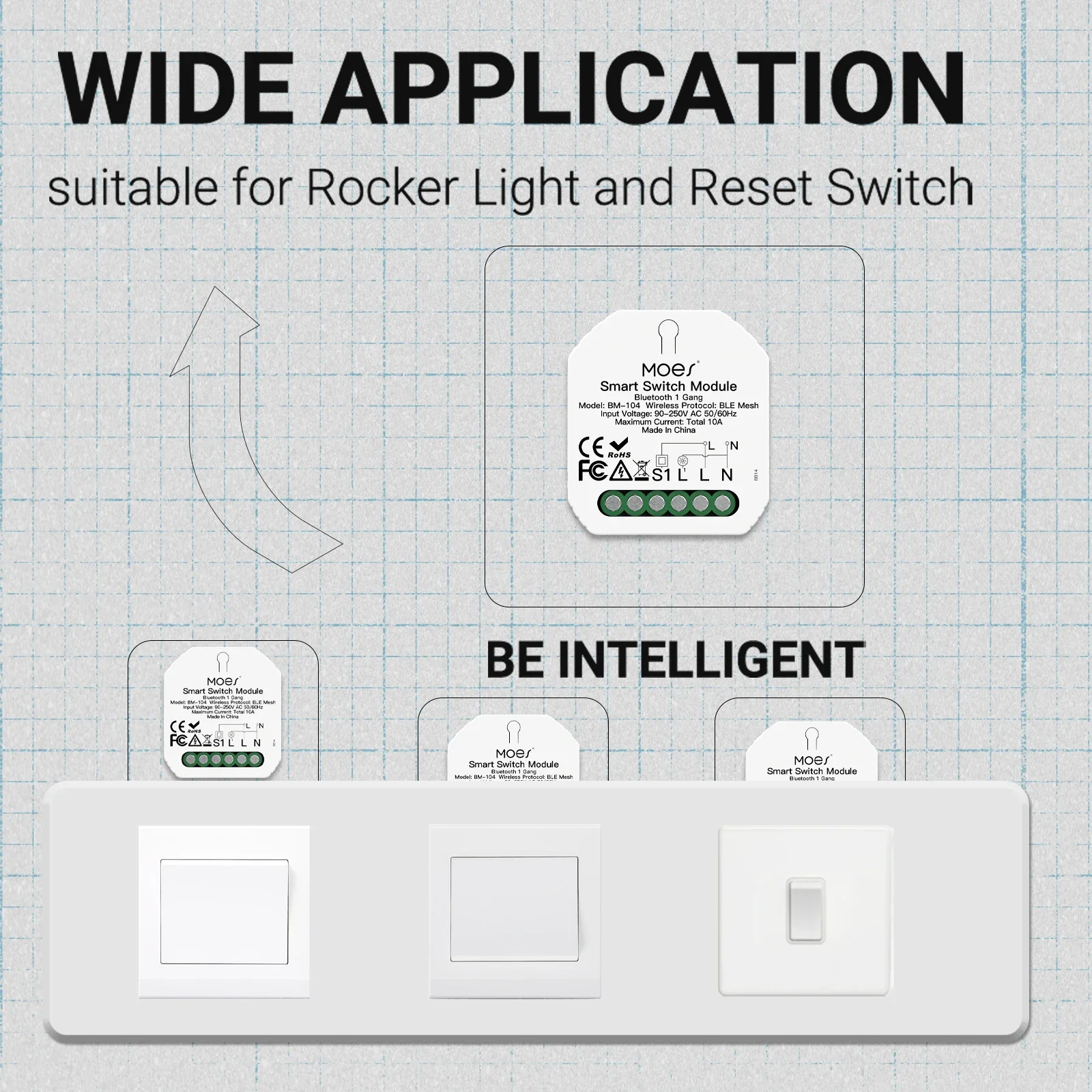 MOES Tuya Smart Bluetooth 1Gang/2 Gang Switch Module DIY Light Breaker Smart Life APP control,Work with Alexa Google Home,1/2Way