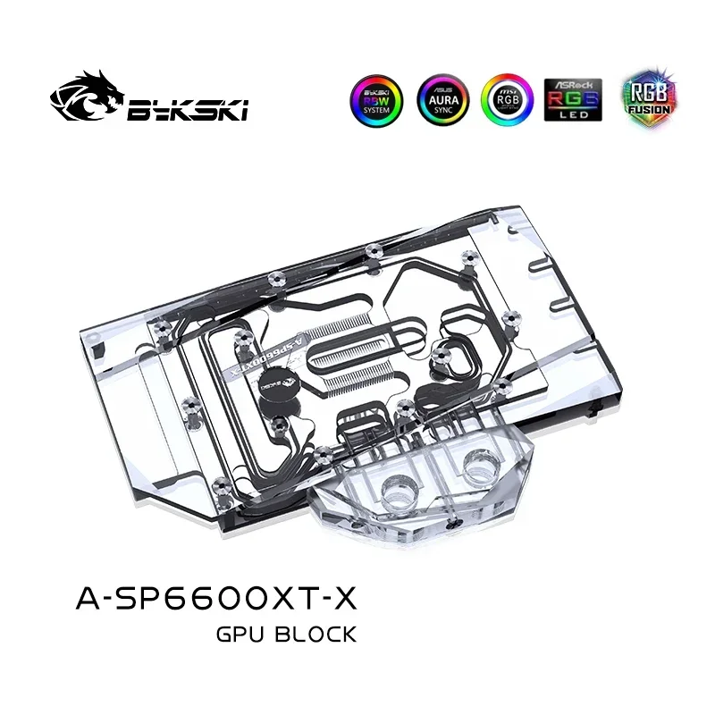 Bykski A-SP6600XT-X GPU Bloco de água para SAPPHIRE Radeon RX6600XT Pulse OC Radiador de placa gráfica, bloco VGA Cooler 12V/5V RGB