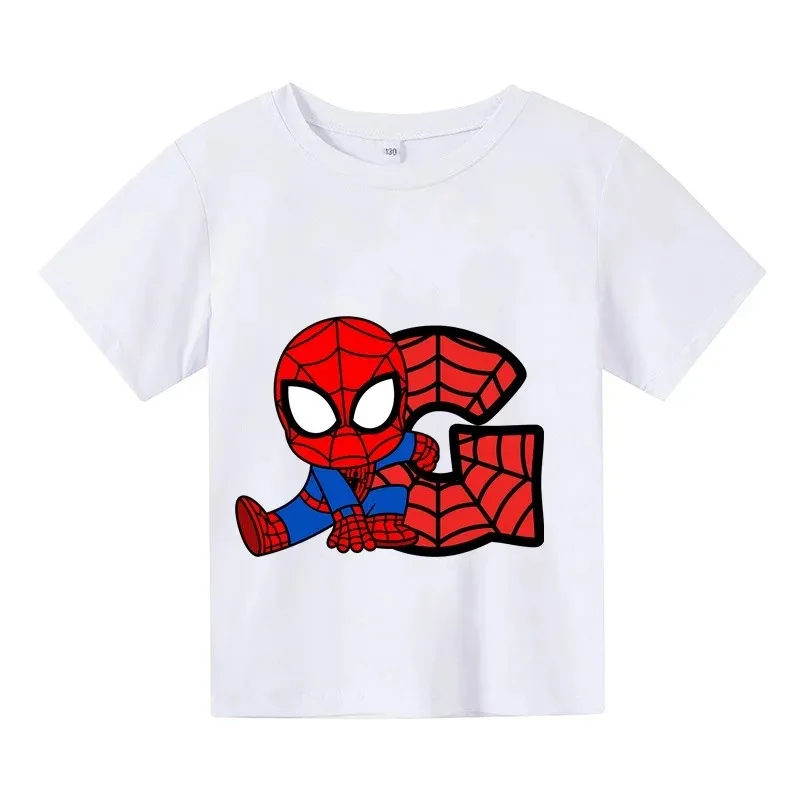 New Spiderman T-shirts Cartoon Boys Girls Kids letter F G H Print T Shirt For Children Summer Short Sleeve T-shirt Tops Clothing