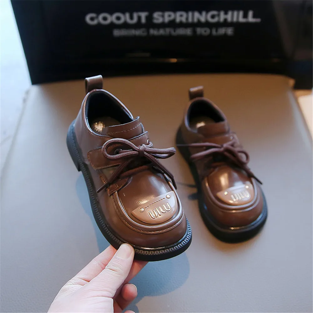 Girls Boys Leather Shoes Solid Black Kid Shoes Spring Autumn Baby Casual School Shoes British Style Children Shoes for Show Hot