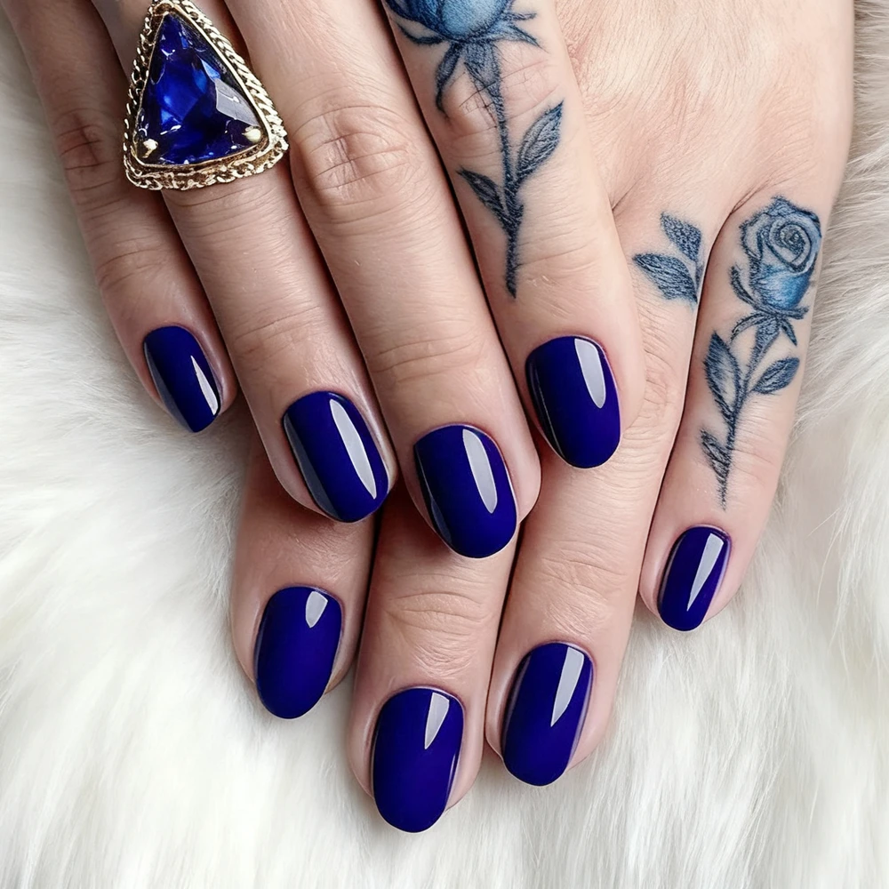 

2 Sets Royal Blue Acrylic Press On False Nails For Woman Shiny Oval Shaped Fingernails DIY Manicure Short Fake Nails Tips