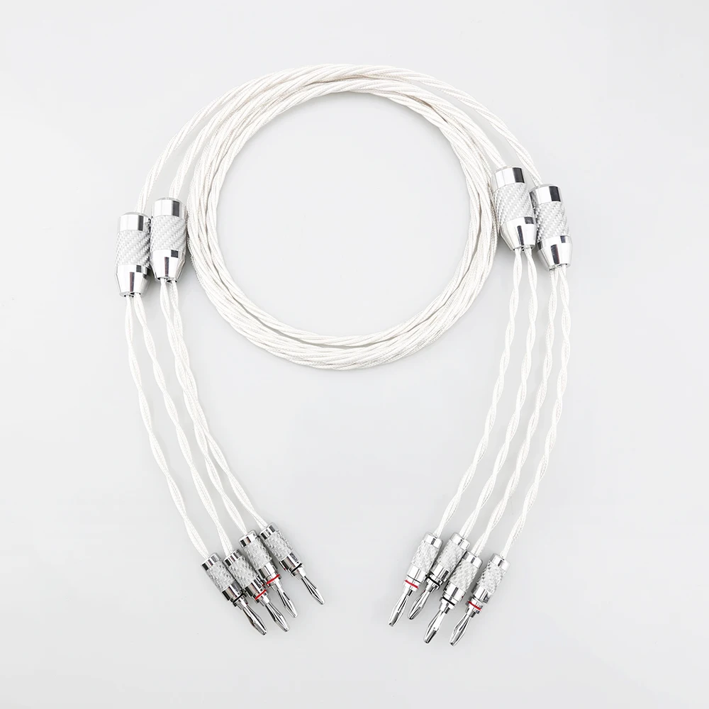One Pair OCC Silver‑Plated Twisted Speaker Cable Hi‑Fi Audiophile Banana Plug Audio Wire for Amplifier Loudspeaker Speaker