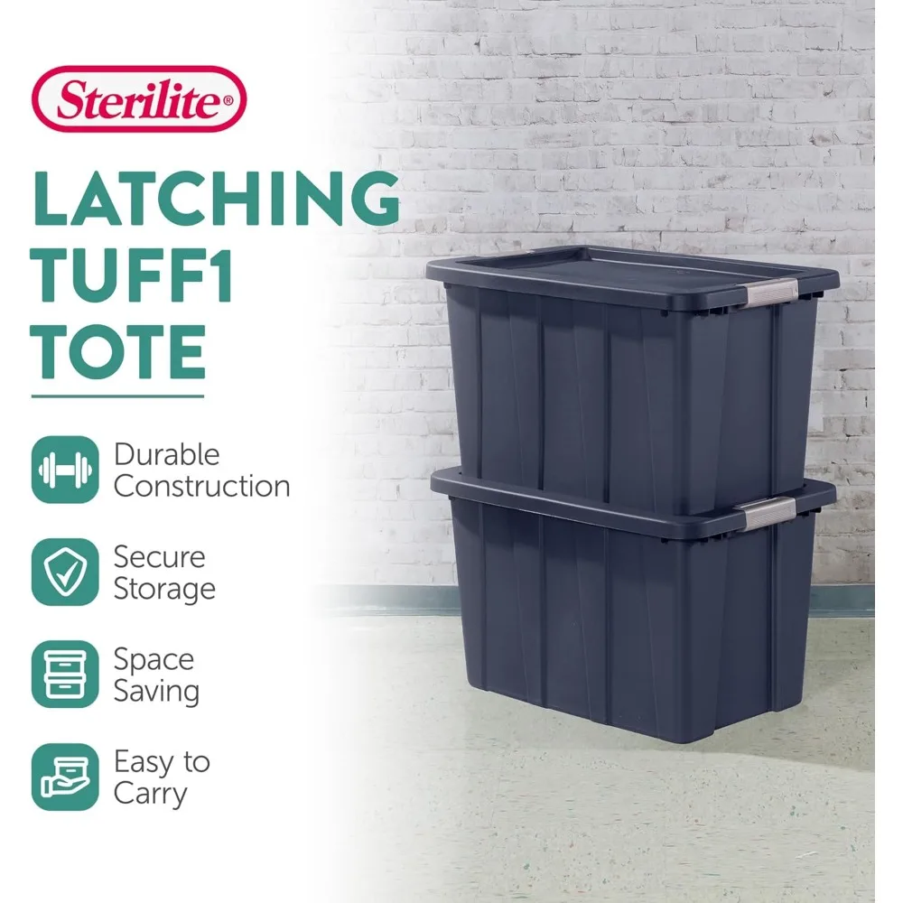 Paquete de 4 contenedores de almacenamiento con tapas, bolsas resistentes, Tuff1, 30 galones, índigo oscuro