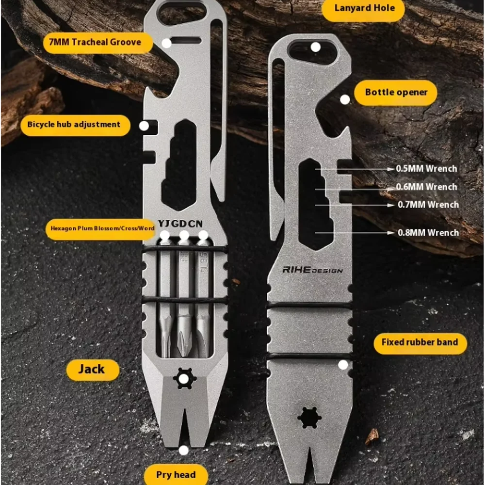 Titanium Alloy Multi-Function Crowbar for Outdoor Tour Bike Regulator Camping Hiking Various Screwdriver Bottle Opener