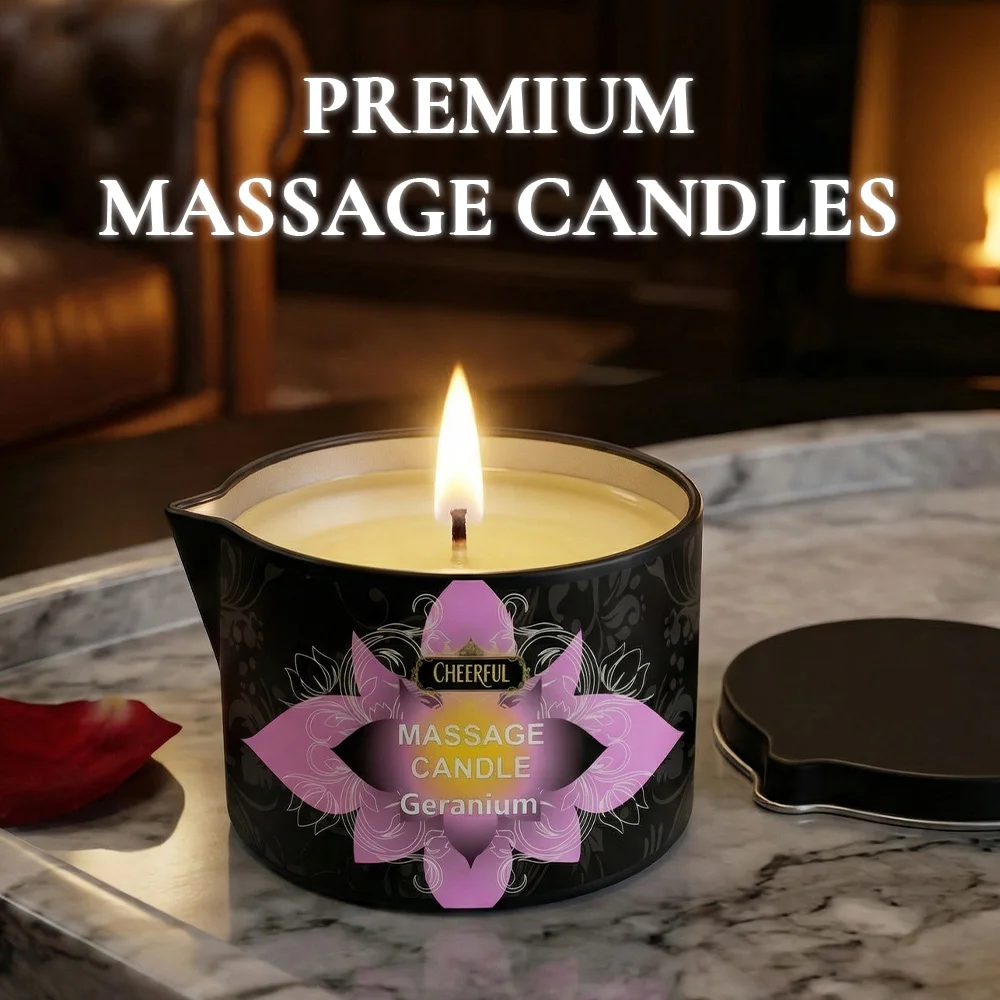 Geranium Massage Oil Candle, Natural Soy Wax Scented Massage Candle for Body Massage, Aromatherapy Candle for Home Spa Care Gift