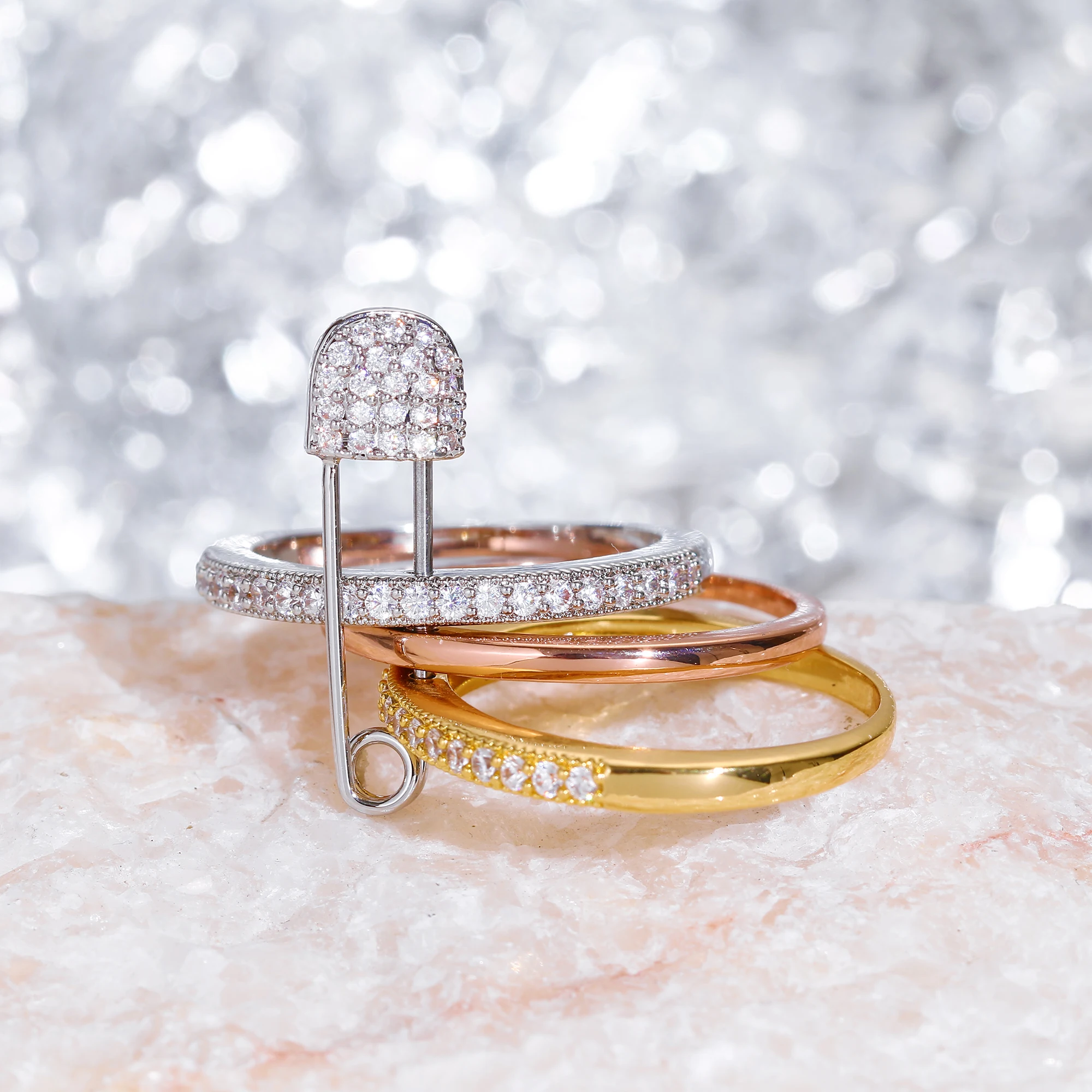 2025 New Product Three color Pin Ring for Women Office Party Friends Gift Jewelry Accessories