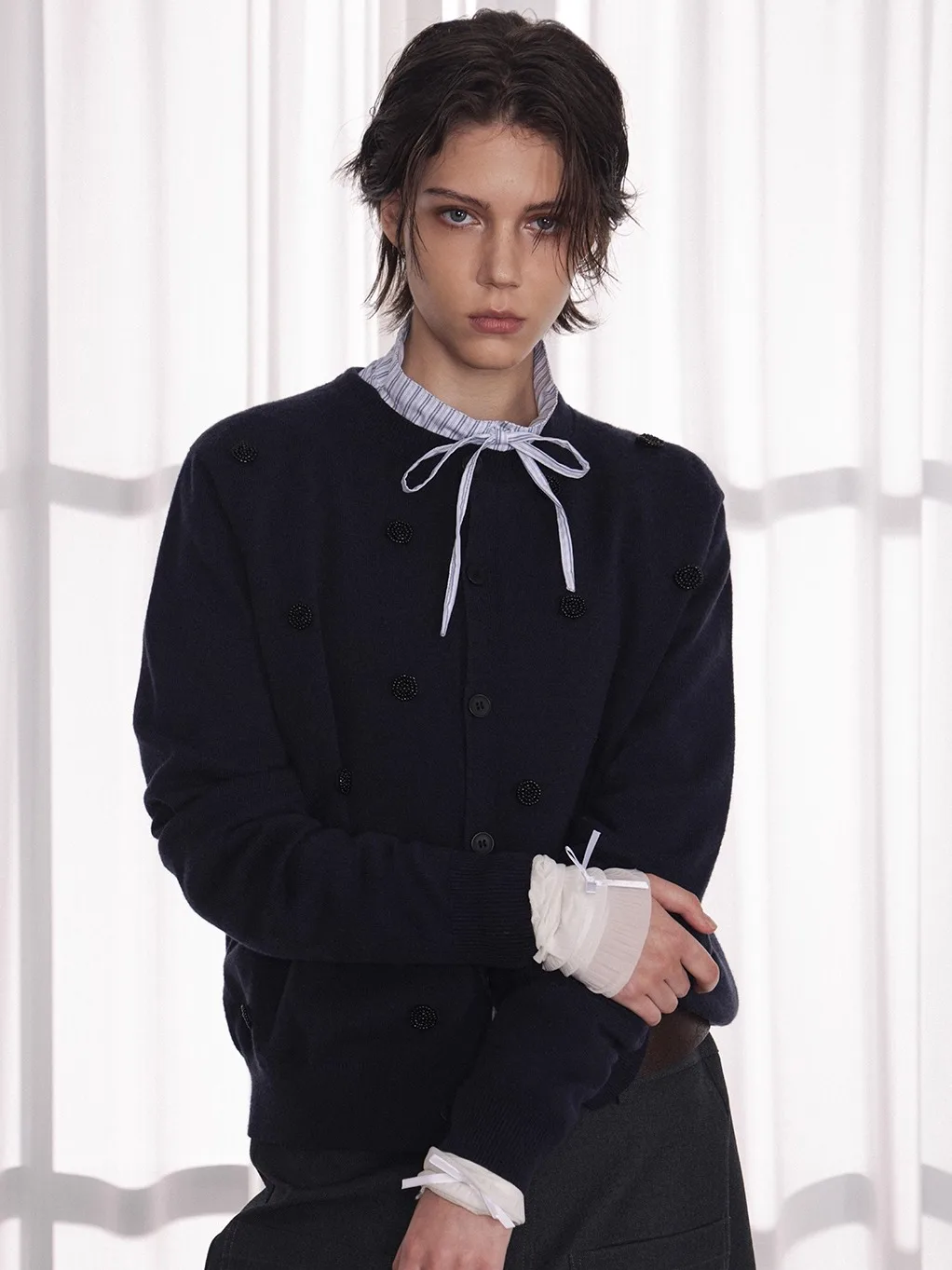 Ay suéter de punto de lunares Jaet ex Cleanfit diseño Top de moda calidez otoño v-ne largo Sve cárdigan con botones