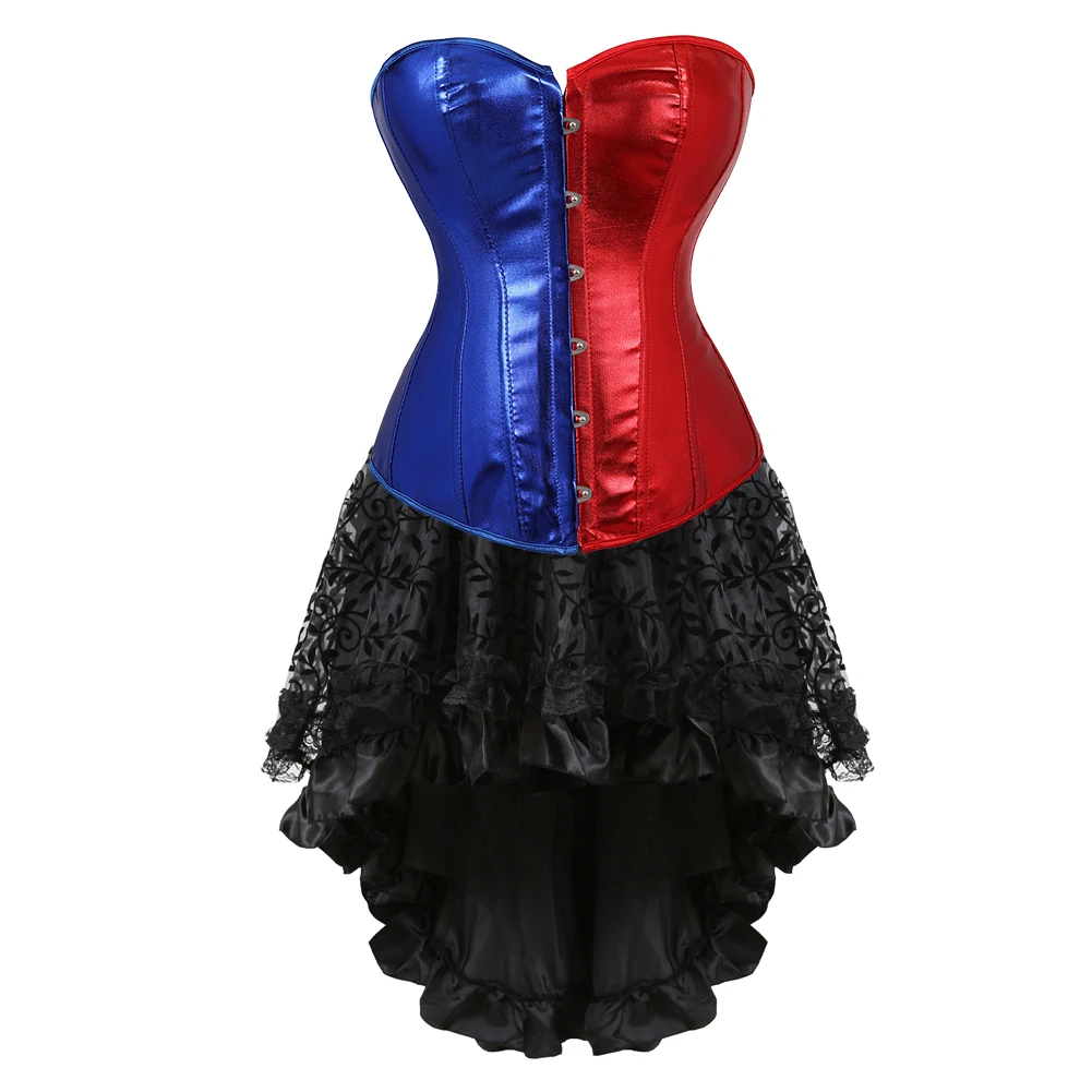 

Bustier Dress for Women Red Blue Gothic Corsets Skirt Set Burlesque Halloween Partynight Costumes Rave Corsage Outfits Plus Size