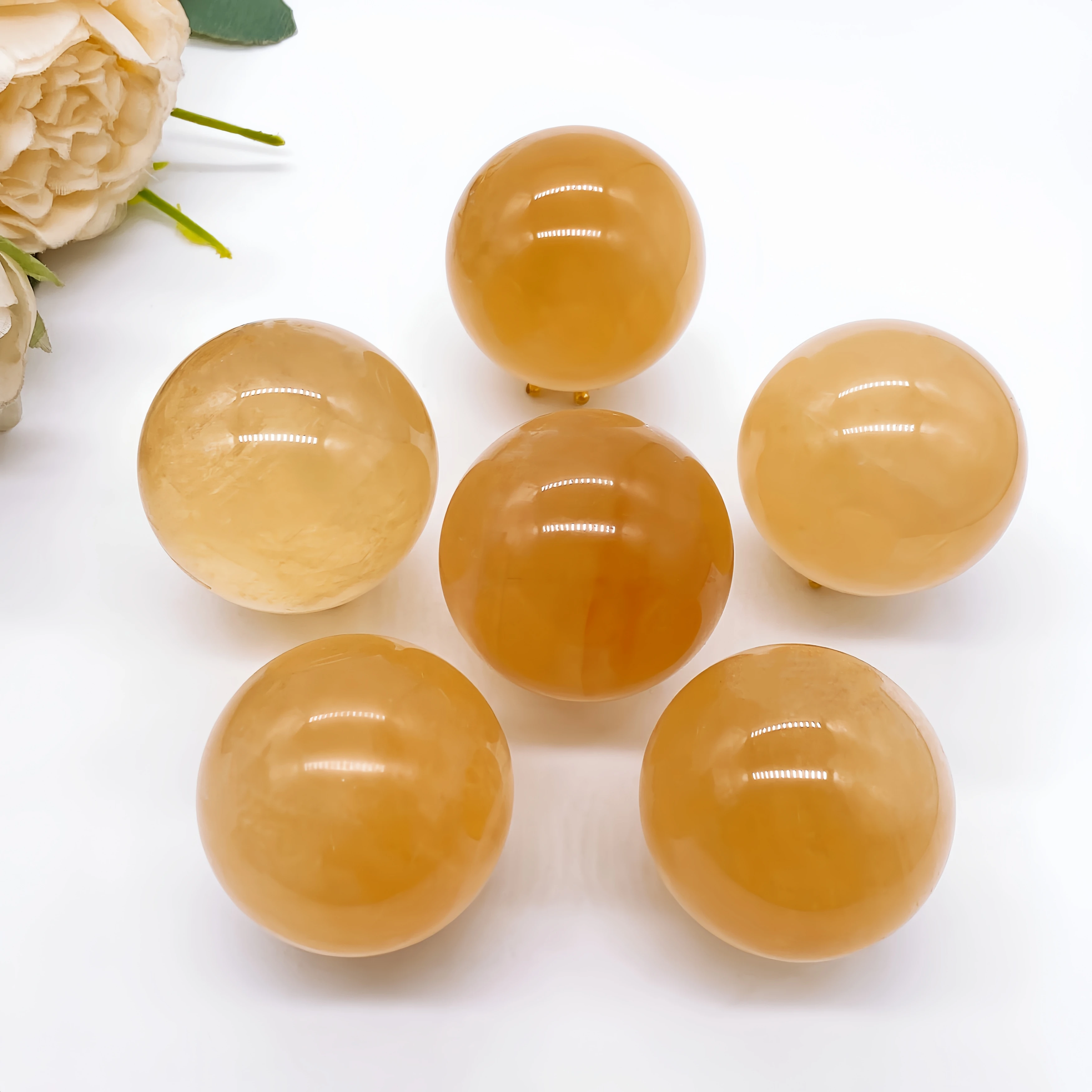 40-45mm Natural Citrine Calcite Quartz Sphere Yellow Iceland Spar Crystal Stone Ball Gemstone Reiki Healing Home Decor Gift