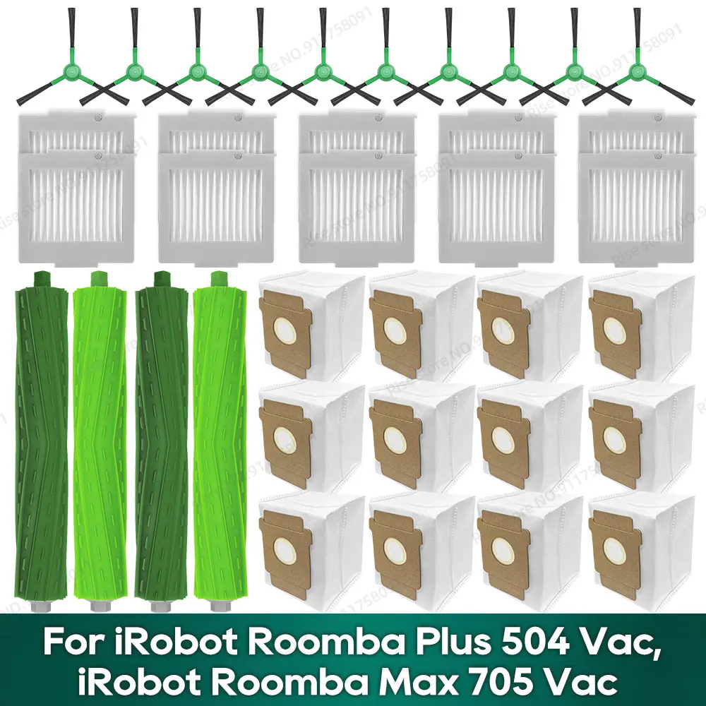 Compatible for iRobot Roomba Max 705 Vac / Roomba Plus 504 Vac Spare Parts Main Brush Filter Dust Bag Accessories