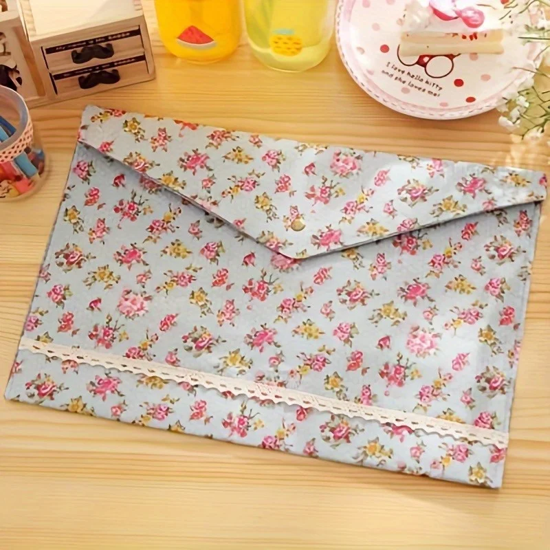 Carpeta de archivos A4, soporte de papel de tela con flores pequeñas elegantes, bolsa de documentos Floral de gran capacidad, maletín organizador, 1 ud.