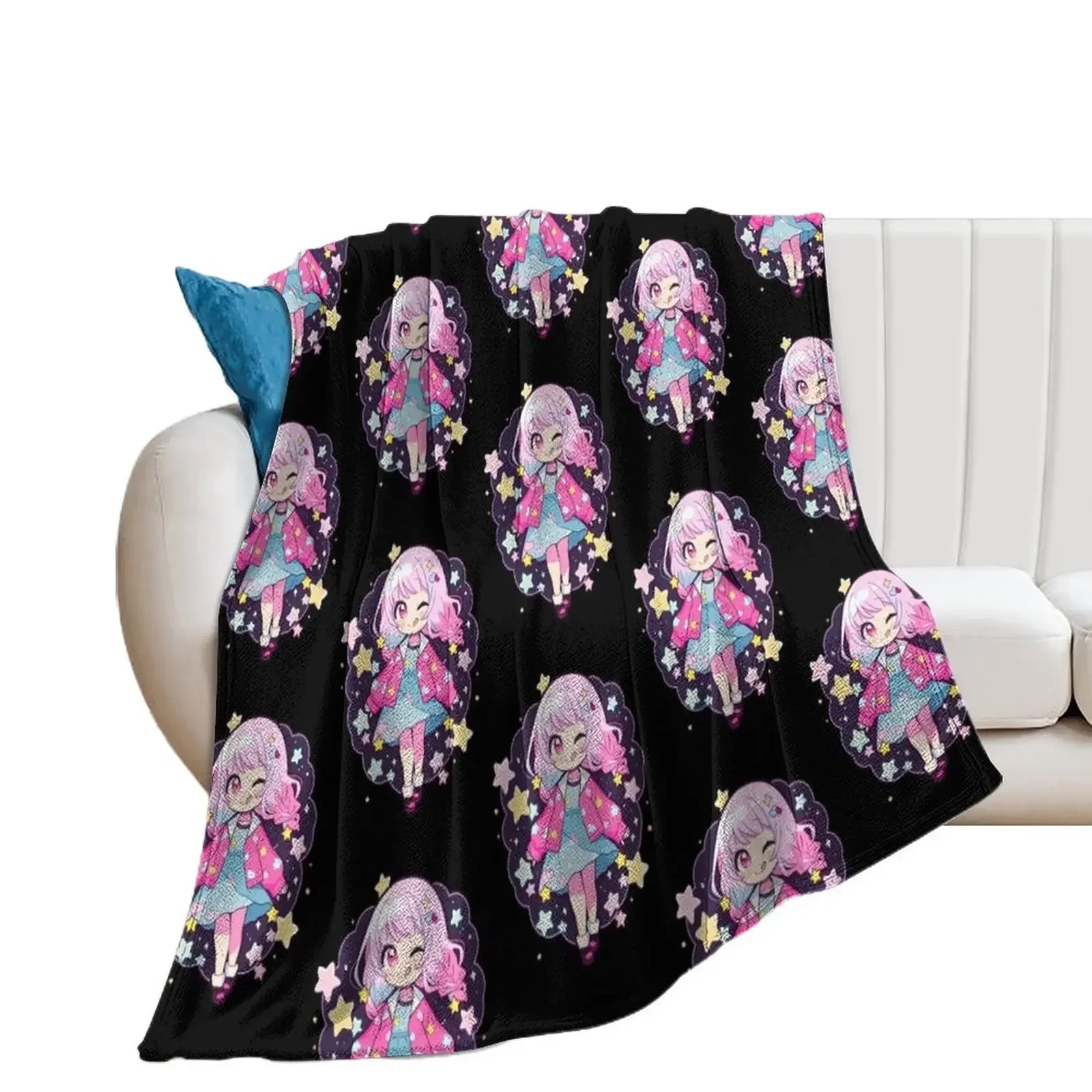 

Project Sekai Shirt Emu Otori Cute Stars Kawaii Chibi Throw Blanket Hair For Baby Luxury Thicken Thermal Blankets