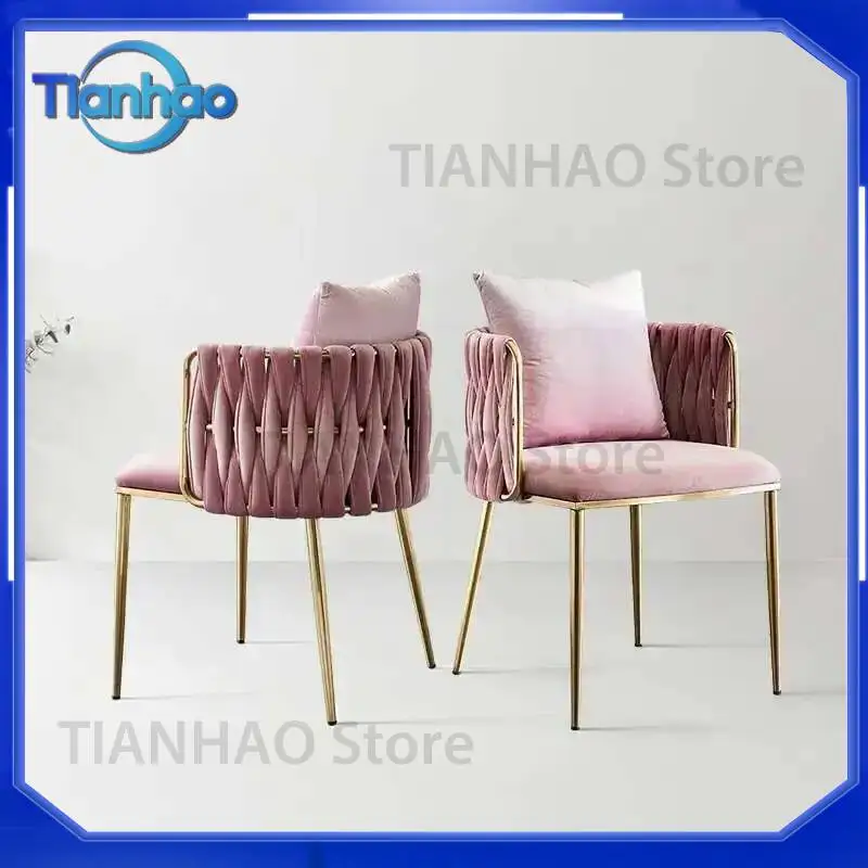 Pink Chair for Ins Dressing Table Modern Bedroom Designer Home Backrest Dining Chair Armchair Iron Makeup Chair Customized