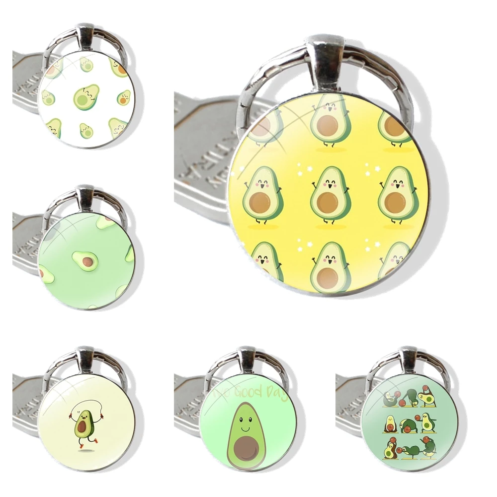 avocado yoga Keychain Handmade Glass Cabochon Key Ring Holder Pendant Key Chains