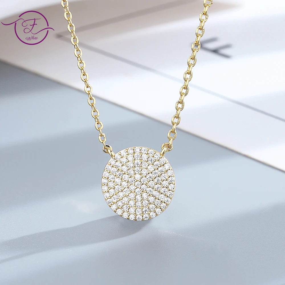 

S925 Sterling Silver Pendant Necklace Gold Round Necklaces Princess Birthday party Christams Day