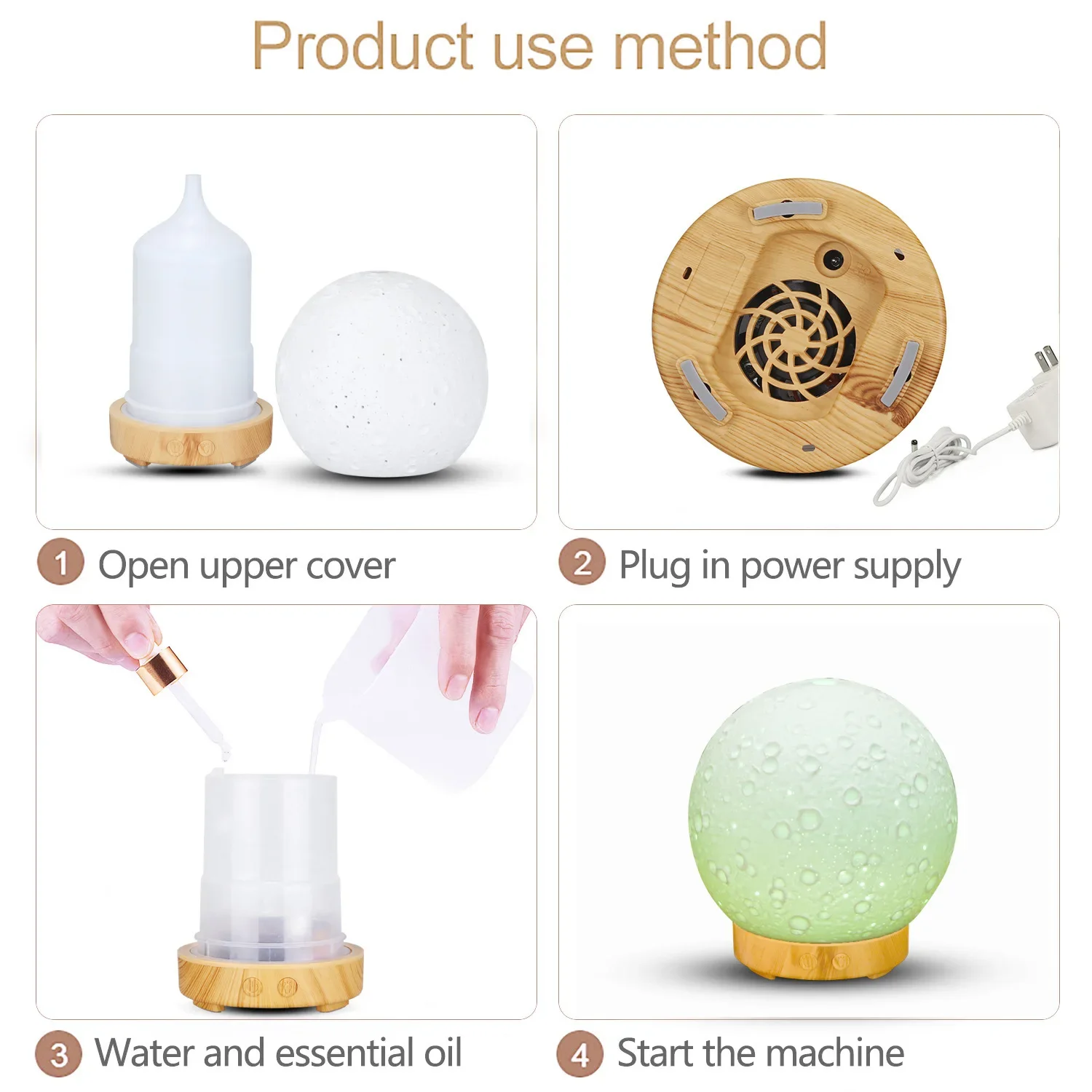 New Ceramic Lunar Aromatherapy Machine USB Humidifier Gift Home Desktop Colorful Night Light Aromatherapy Humidifier