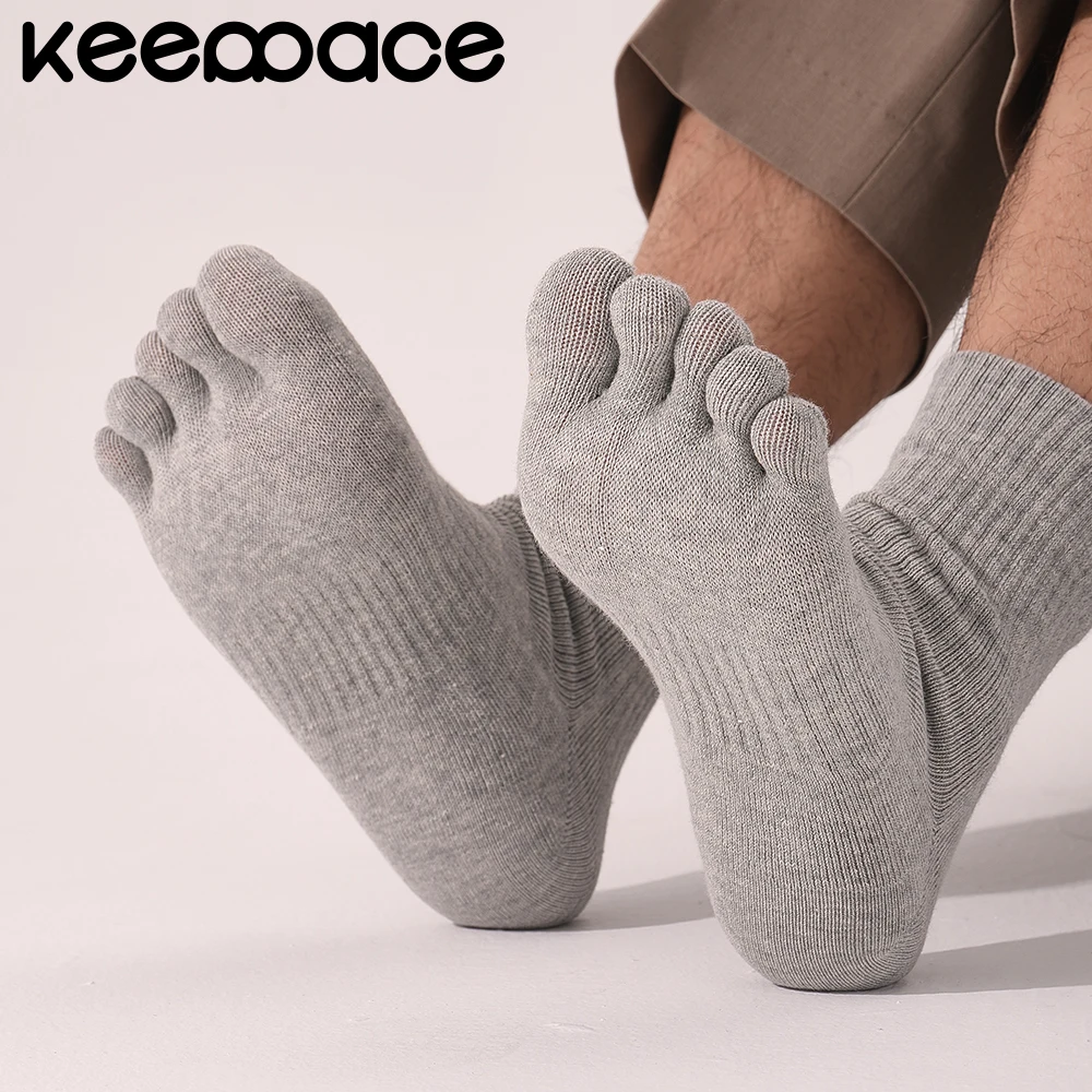 Keeppace 3 زوج بلون خمسة أصابع الجوارب الرجالية تنفس جوارب رياضية الرطوبة فتل اصبع القدم منفصلة الجوارب منتصف العجل الجوارب #4