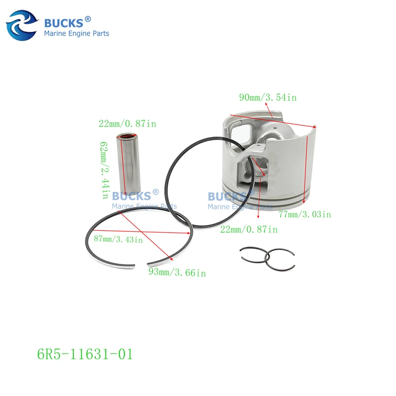 6R5-11631-01  6R5-11642-01Crankshaft Piston Kit STD For Yamaha 115HP -225HP Outboard Engine 90mm fit 6E5 Connecting Rod