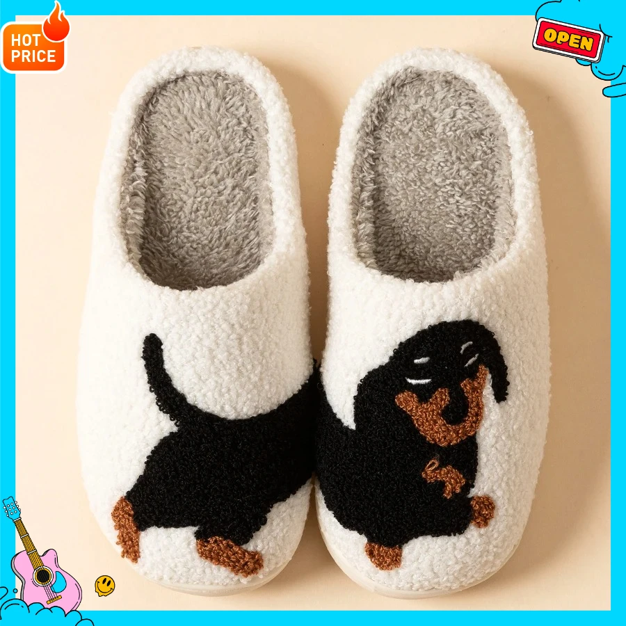 

Women's Cartoon Dachshund Warm Slippers-Cute and Fun Lightweight Indoor Comfortable Cotton Shoes, Simple Winter Bedroom Slippers