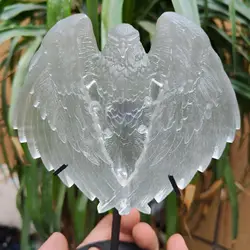 12cm High Quality Selenite Stone Eagle Quartz Healing Crystal Animal Statue Carving Ornament Collection Gift 1pcs