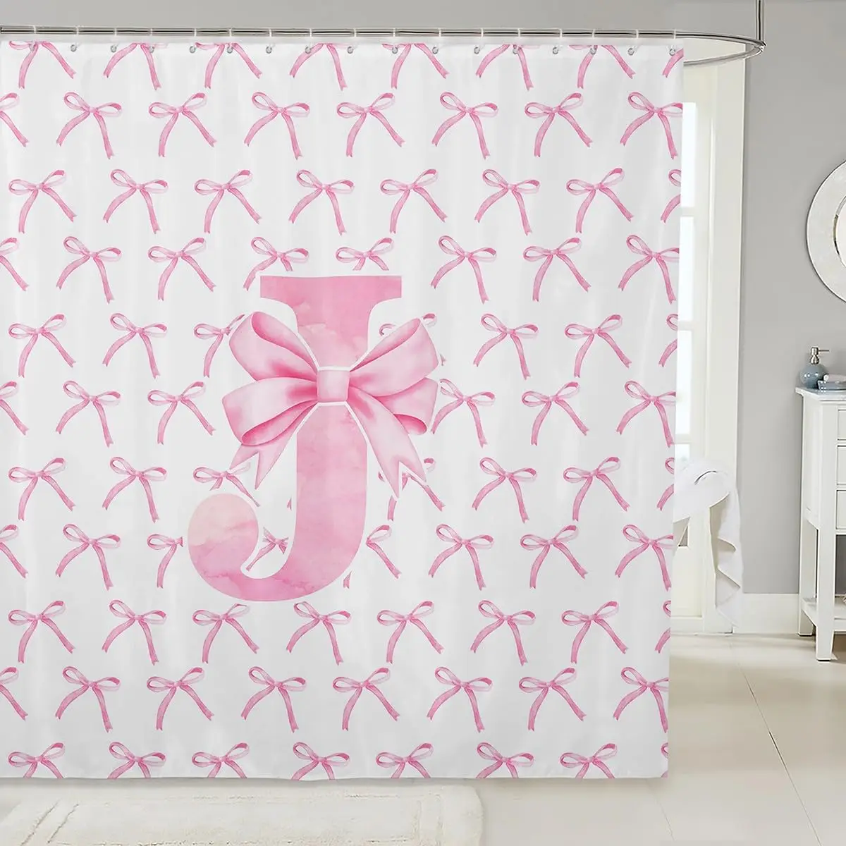 

Детские занавески для душа с бантом из мультфильма, розовый галстук-бабочка с буквой J-узлом, занавески для ванной комнаты принцессы для девочек и женщин, акварельный бант в стиле пэчворк