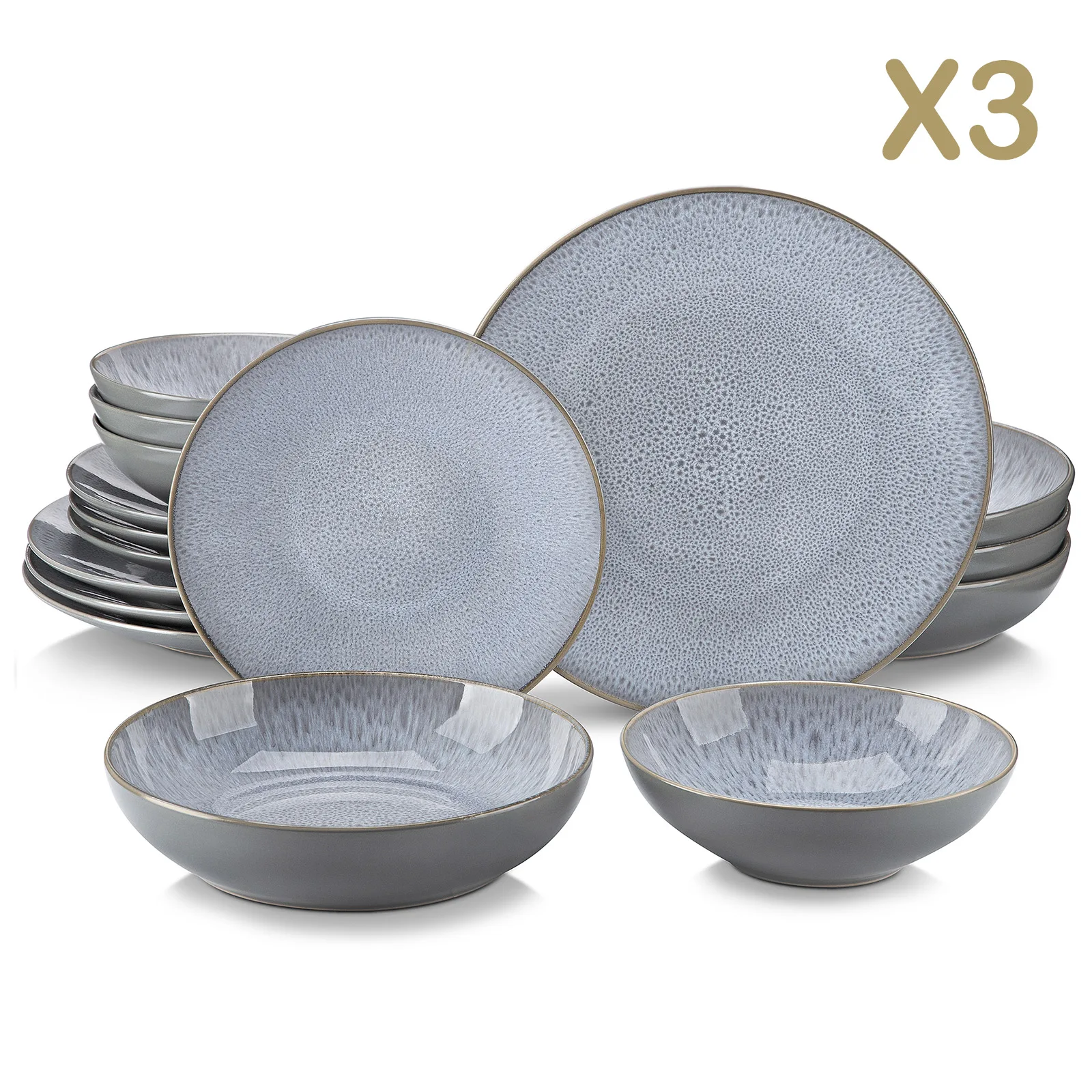 VANCASSO KARST 16/32/48-teiliges Geprägtes Steinzeug-Geschirrset mit Teller/Dessertteller/Suppenschüssel/Becher für 4/8/12 Personen