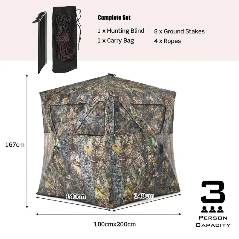 Portable Hunting Blind with Ground Stakes and Tie-Downs for Deer and Antelope, Outdoor Concealment Shelter for Field Hunting
