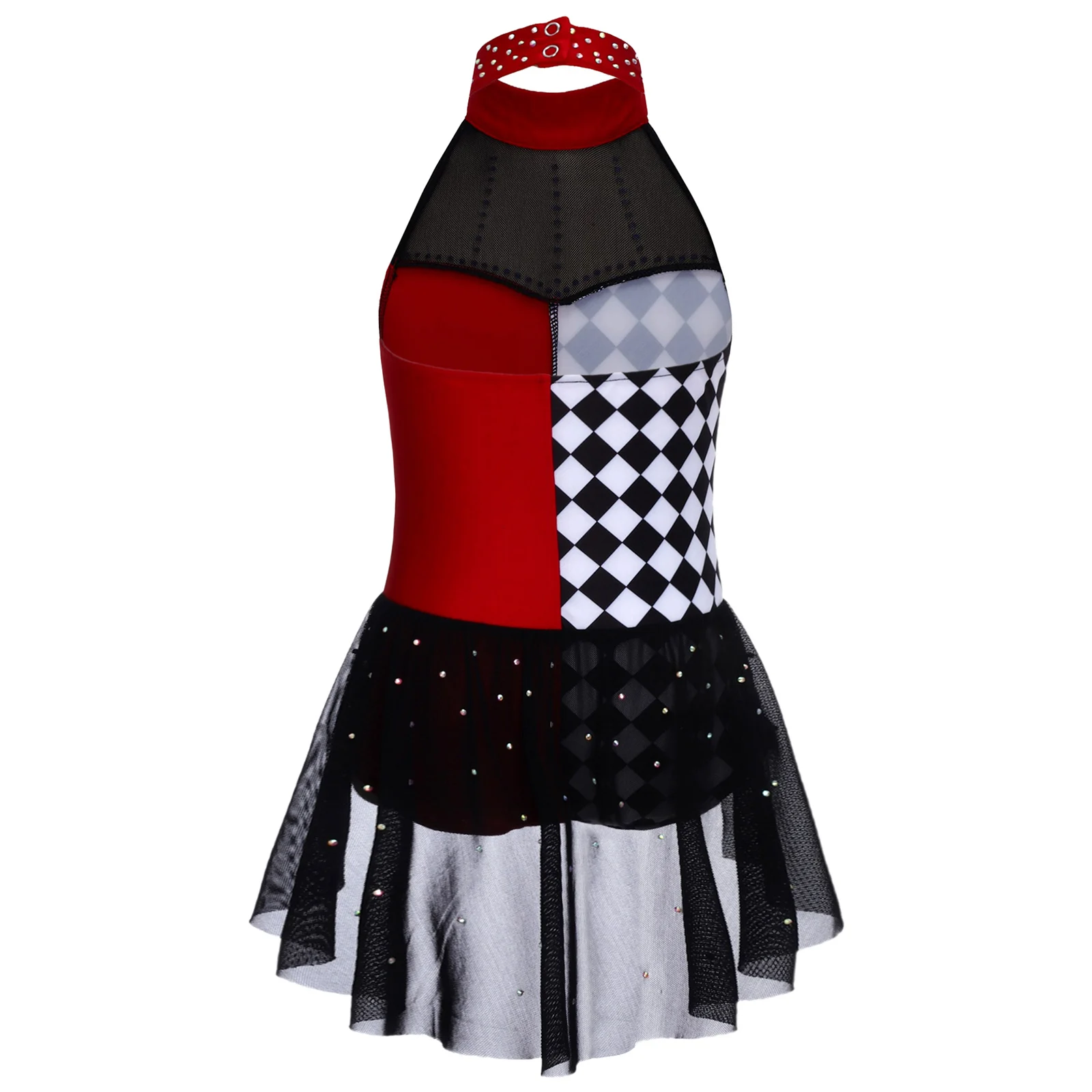 Halloween-clownkostuum voor meisjes - Sparkly harlekijnpakje met staartrok en ruches voor toneelvoorstellingen en dansfeesten