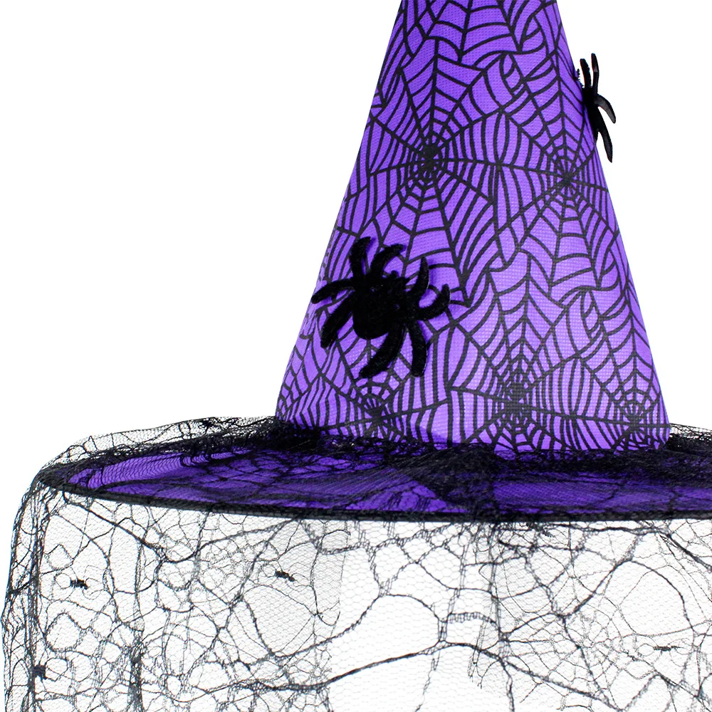 Halloween Heksenhoeden Spinnenweb Sluier Cap Vrouwen Kostuum Accessoire Persoonlijkheid Puntmuts Volwassen Kostuum Tovenaar Feestartikelen