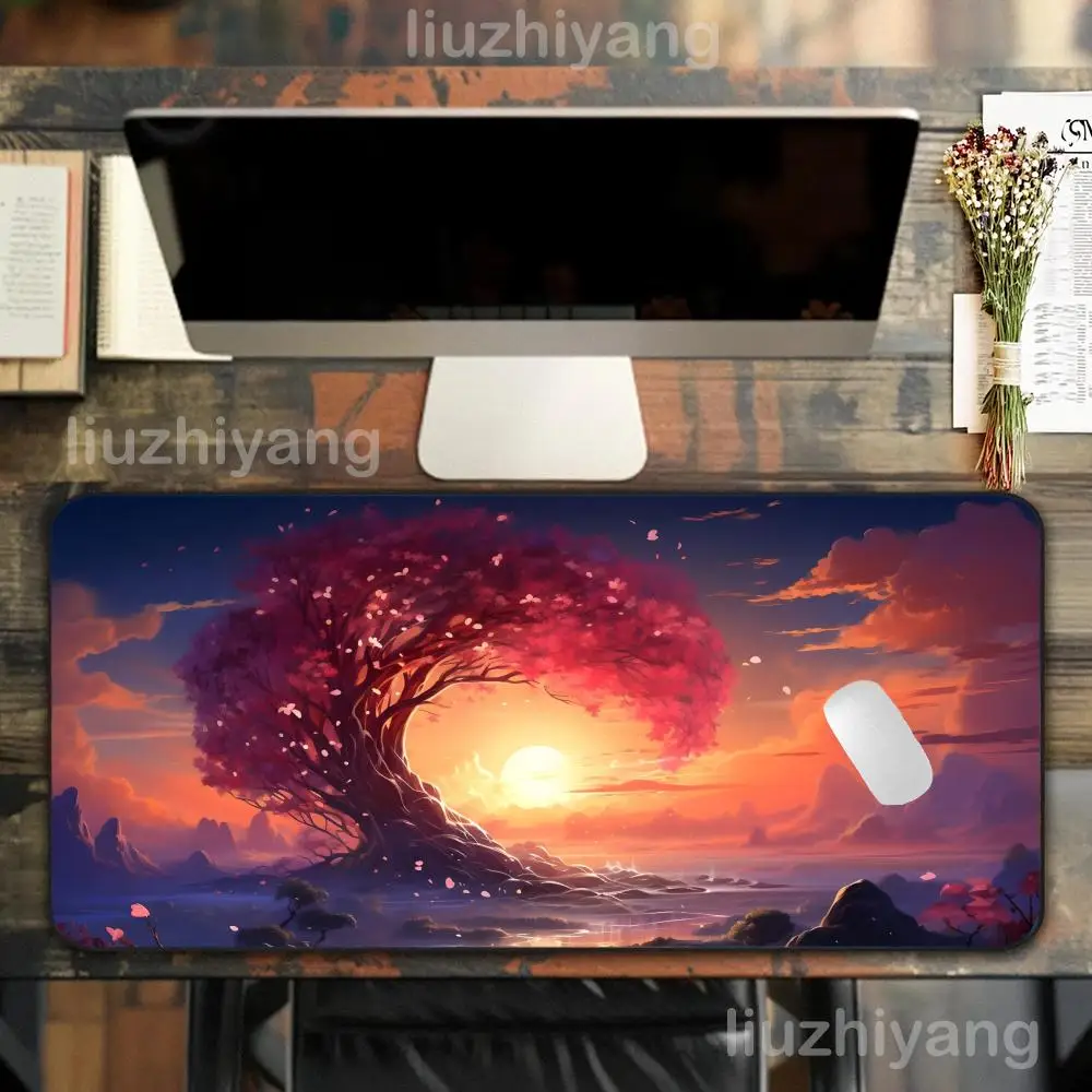 แผ่นรองเมาส์ลายภาพวาดพระอาทิตย์ตกดิน ขนาดใหญ่ สำหรับคอมพิวเตอร์ สำนักงาน เล่นเกม แผ่นรองโต๊ะ XXL ยางกันลื่น แผ่นรองคีย์บอร์ดและเมาส์สำหรับเล่นเกม แผ่นรองโต๊ะยาว
