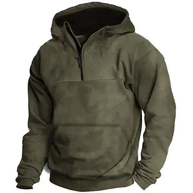 

New Winter Warm Fleece Men's Hoodies Solid Half Zipper Hooded Sweatshirts Casual Fit Thick Warm Outwear Sports Tactical Hoodies