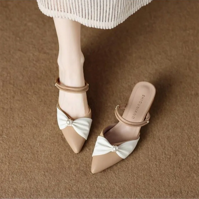 

​Women's Two Way Wear French Mule Slip On Sandals 2026 Summer New Pointed Toe High Heel Fairycore Outdoor Fashionable​