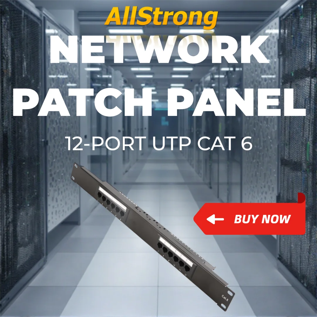 Black Network Patch Panel 12-Port 19 Inch Cat 5e/Cat 6 Rack Mounted UTP Unshielded RJ-45 Height 1U for Cabinet and Data Center