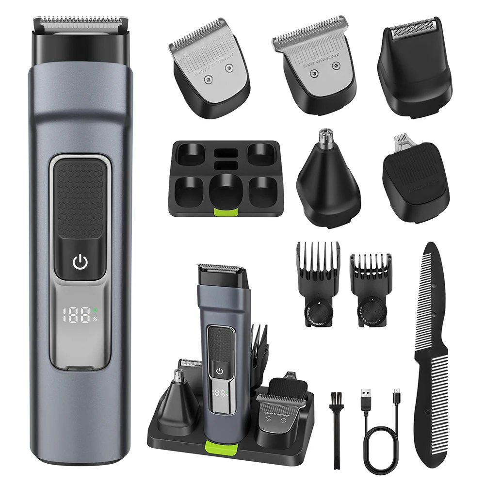 

Hair Clipper 5 in 1 USB Rechargeable Trimmer Titanium Ceramic Blade LCD Professional Strong Power Salon Hair Cutting Machine