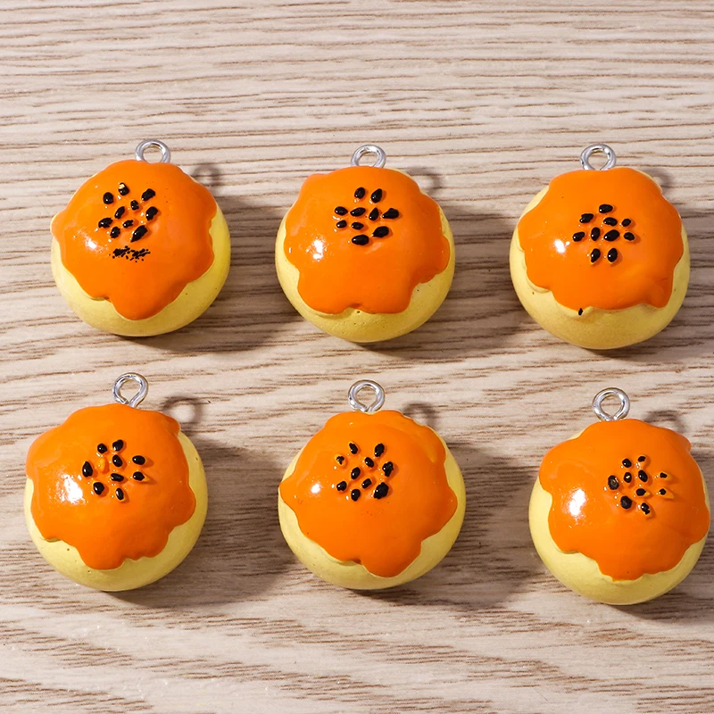 10pcs 19x23mm Cute Food Charms Resin Egg Yolk Pastry Charms Pendants for Jewelry Making Earrings Necklace DIY Crafts Accessories