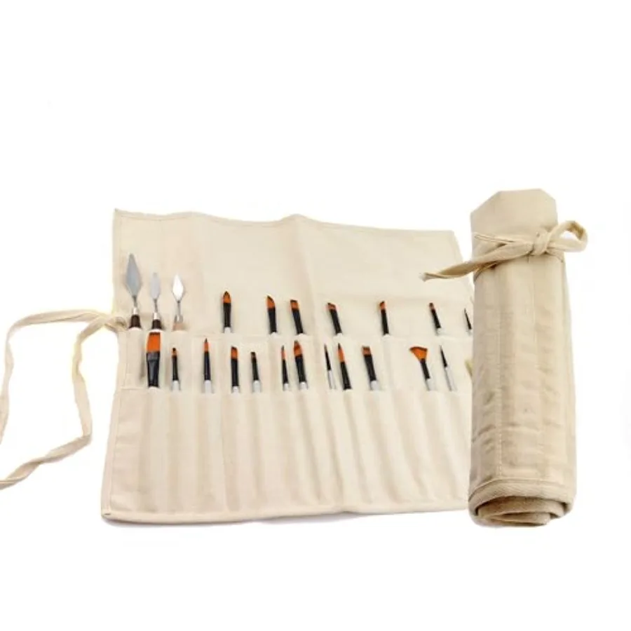 

30 Pocket Canvas Paint Brush Holder - 21" x 18" Roll Up Brush Storage Pouch Ideal Case for Paintbrush and Art Tool Storage Easy