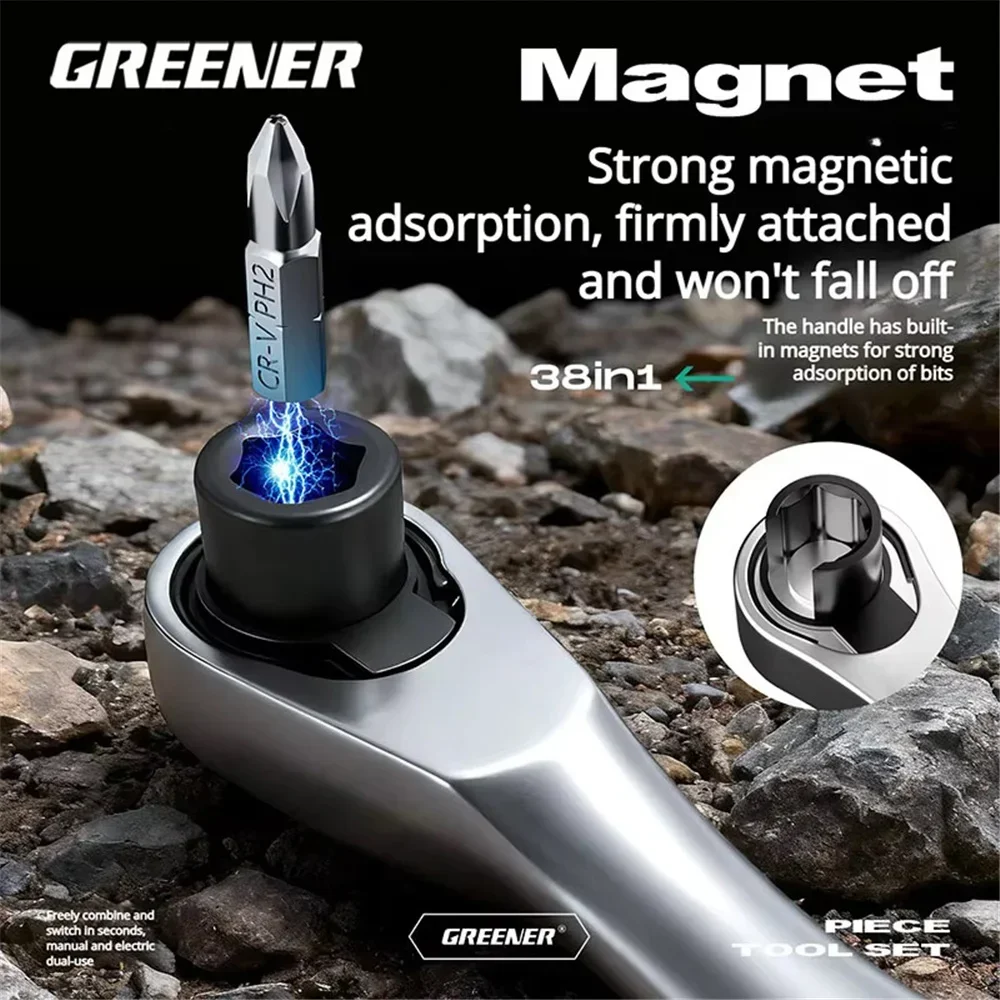 【Genuine】Portable Fast Ratchet Wrench Sleeve Tool 38-Piece Xiaofei Hexagonal Torx Screwdriver Bicycle Repair