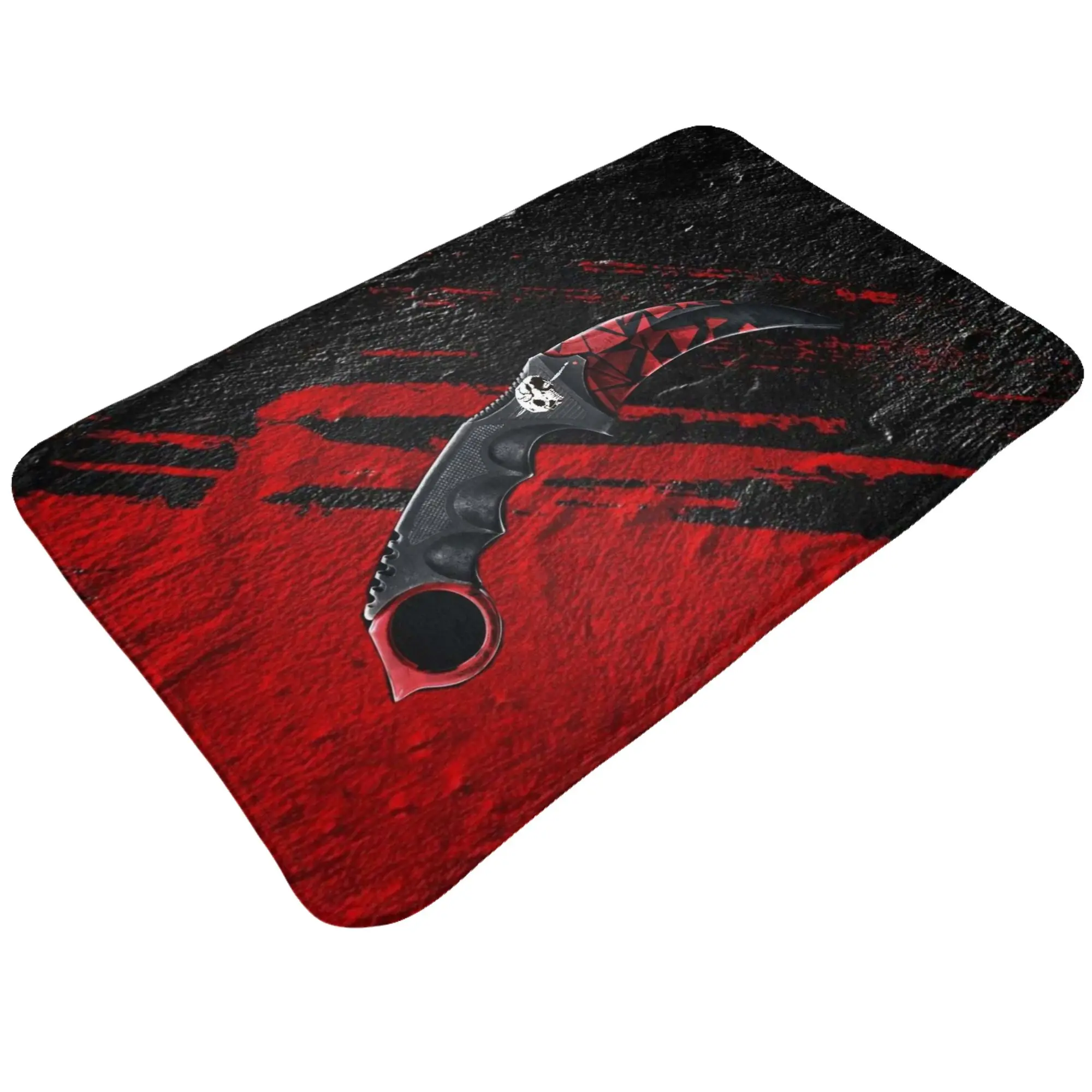 Red Brush Karambit Knife Wallpaper Anti-Slip Doormat Kitchen Mat  Hallway Indoor Home Decorative