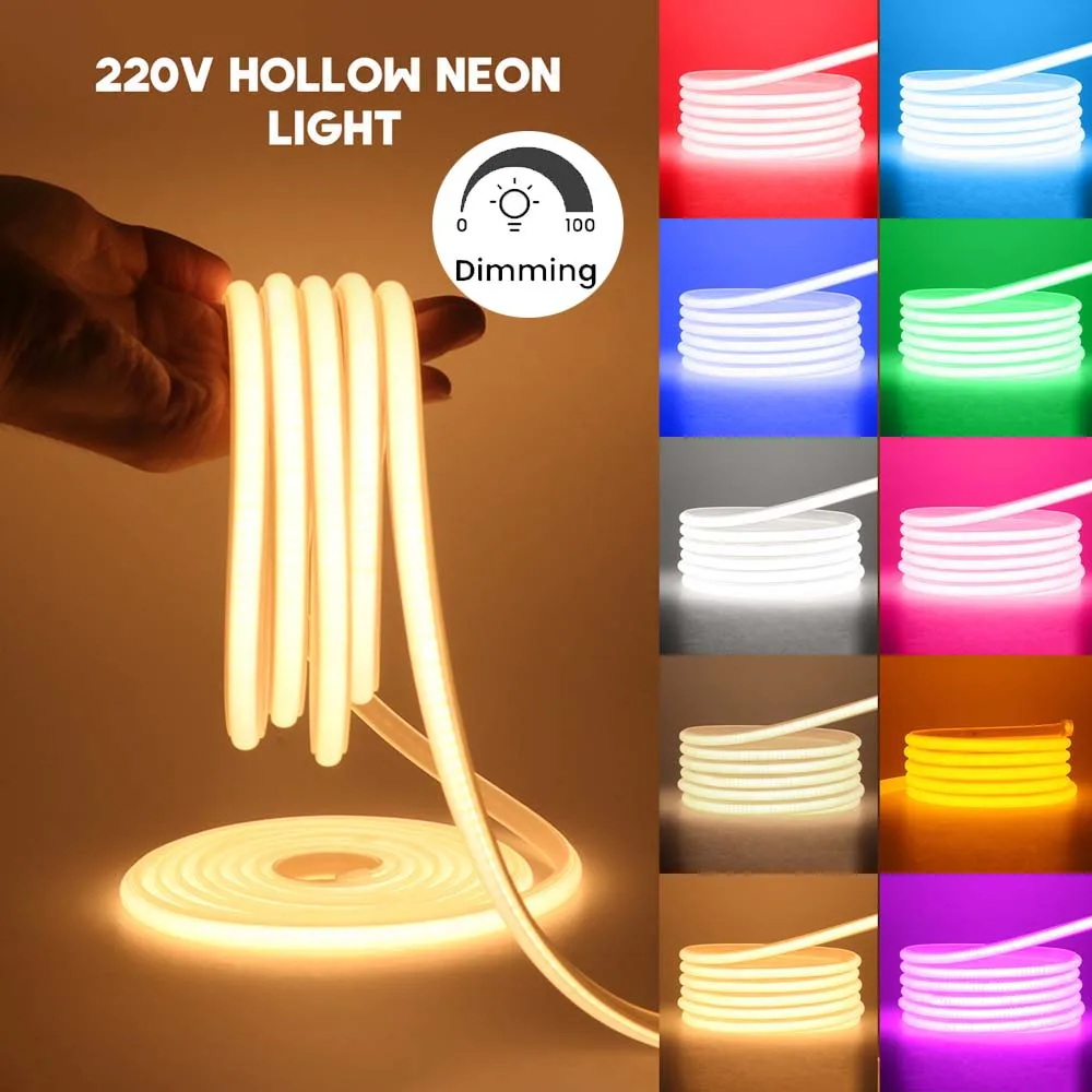 Dimbare COB Neon Light 220 V 288 leds/M IP65 Waterdichte Tuin Home Decor Wit/Ijsblauw/roze/Groen/Rood Lint Tape LED Strip