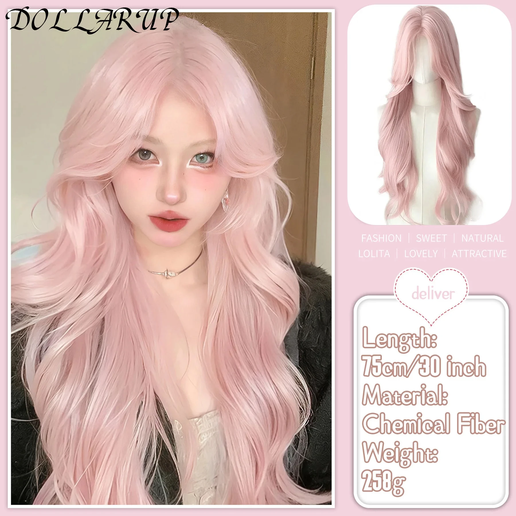 JKL Synthetic Long Curly Wavy Lolita Wig with Bangs Natural Black Purple Pink Multiple Colour Hair for Women Cosplay Anime Wig