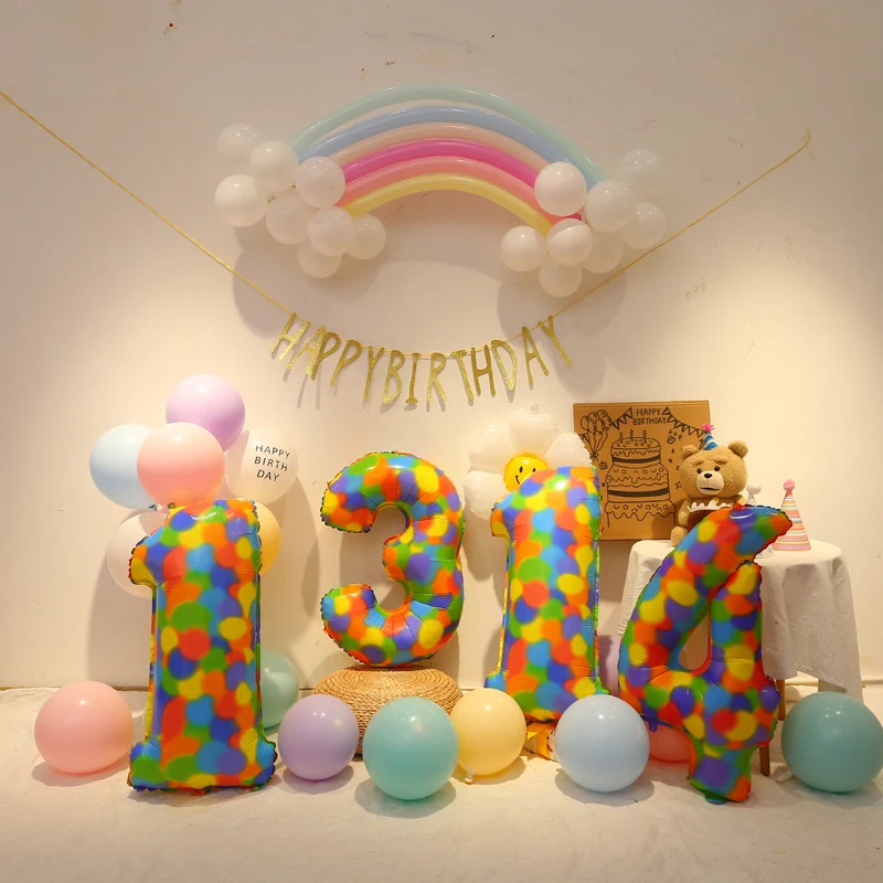 32inch Rainbow Dot Number Balloon 0-9 Gradient Aluminum Balloon Baby Shower Christmas Wedding Birthday Party Decoration Supply