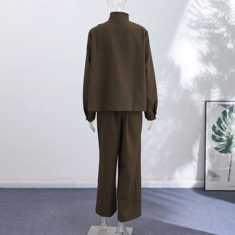 Mantel, Tube Top und Hose 3-teiliges Set für Damen, Sexy Laternenärmel-Jacke mit Reißverschluss, Gerüschte Lose Jacke, Hochgeschnittene Weite Hose, Outfit – Detail 5