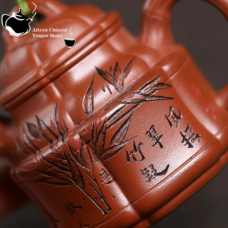Yixing purple clay teapot, raw ore, small coal kiln, vermilion mud, ribbed bamboo tripod, Chinese teapot, Kung Fu tea set 5