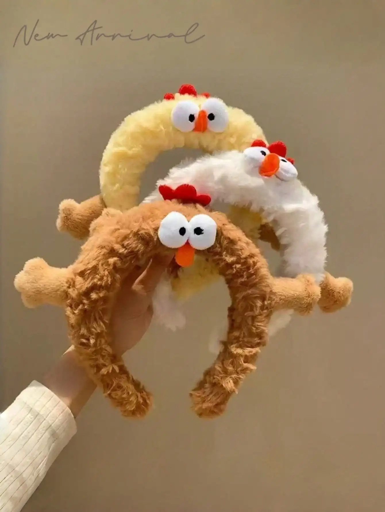 

3pcs/1pc New Plush Cartoon Animal Headbands, Cute Chick Plush Headbands, Autumn/Winter Fashionable Hair Accessories In Coffee, W