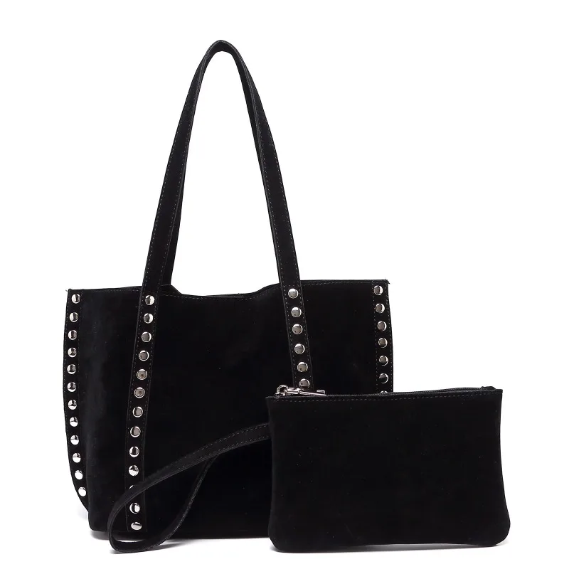 

Замшевая сумка через плечо большой вместимости, осенне-зимняя повседневная сумка-тоут с шипами для поездок на работу со съемной сумкой