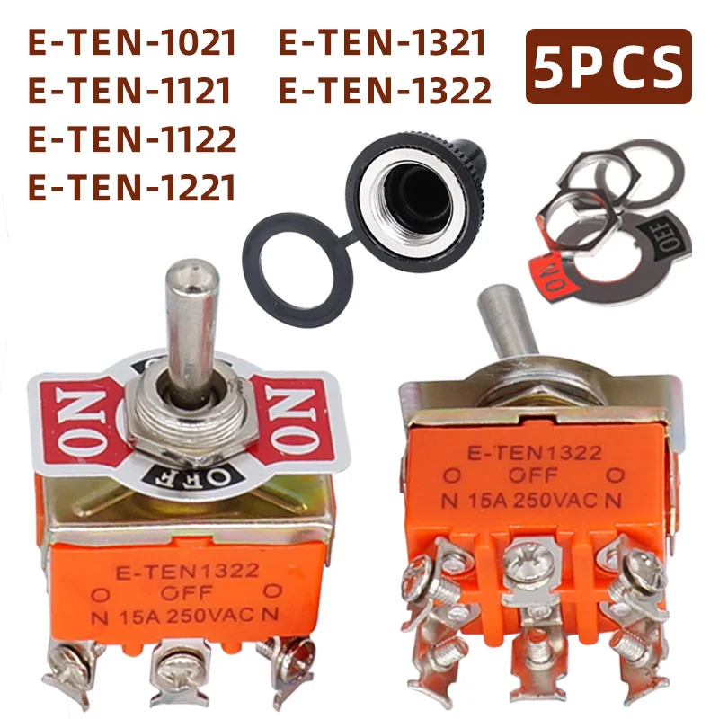5 יחידות מתג טוגל E-TEN 3/6 פינים ON-OFF ON-ON ON-OFF-ON SPST DPDT 2/3 מיקום מתגי טוגל עם כיסוי עמיד למים