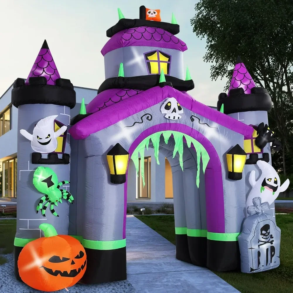 Halloween Inflatables Giant Haunted House Castle Archway Outdoor Decorations, Large Halloween Arch Blow Up Yard Decorations