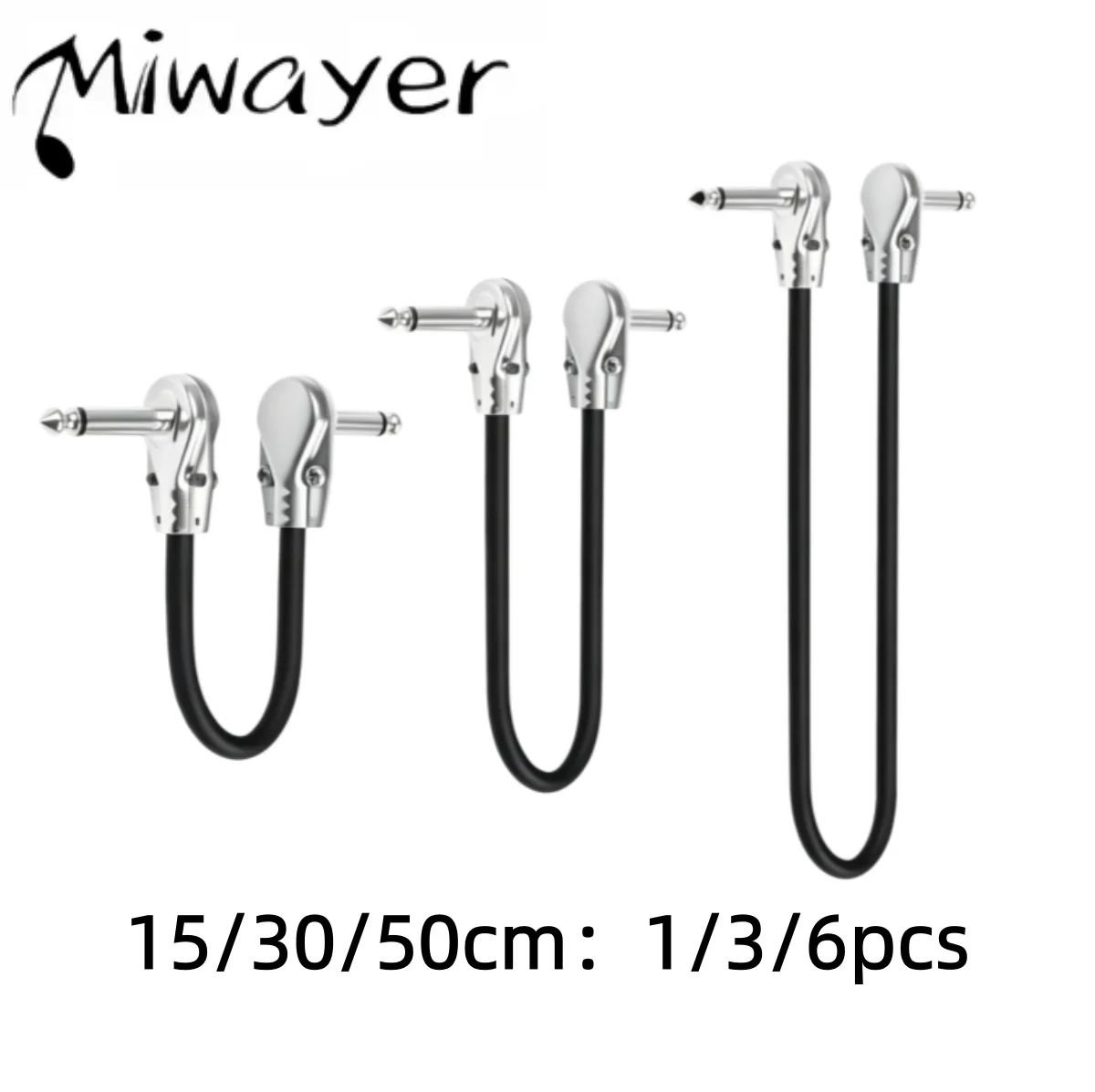 Miwayer 1/3/6pcs Guitar Patch Cable 15/30/50cm, Silver Flat 6.35mm Plug, Copper Core Low-Noise for Effect Pedal Connection
