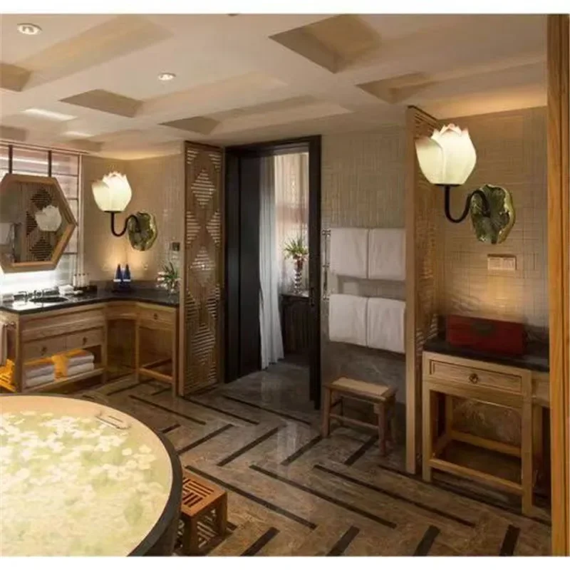 APRIL Contemporary Lotus Wall Lamp Art Living Room Bedroom Tea Room Corridor Decorative Light