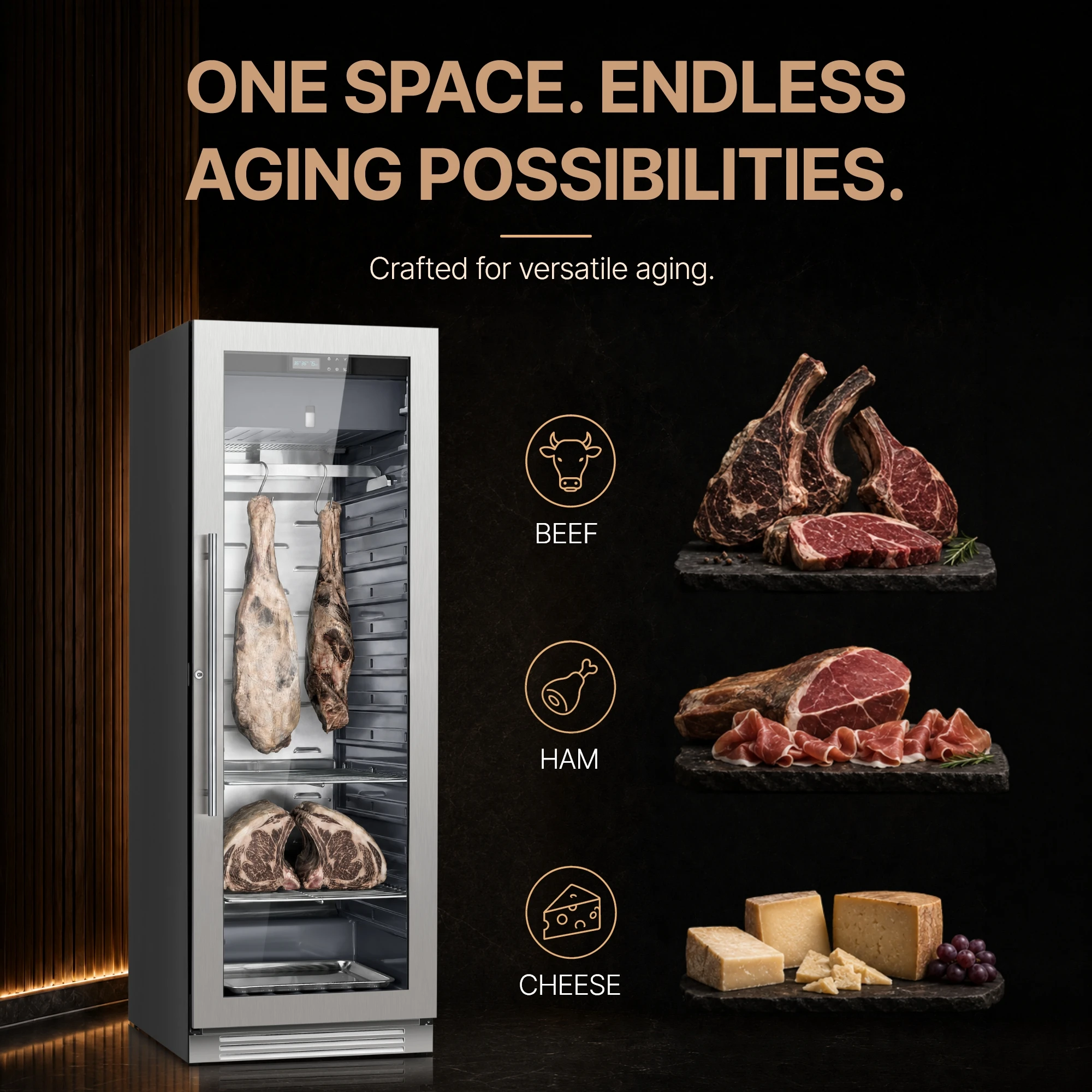 Home Commercial Meat Dry Ager 12.43Cu.ft Dry Aging Fridge Stainless Steel Door Frame CSA Certification
